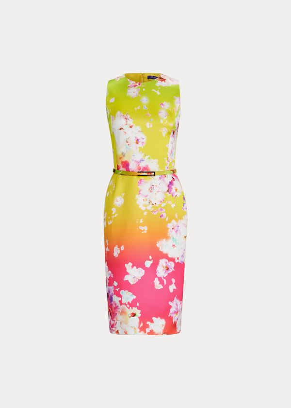 Women's Ralph Lauren Tuscon Floral Belted Dresses | 659378GYI